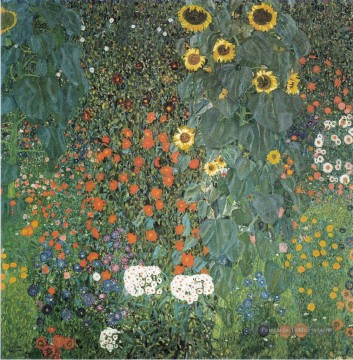 Jardin fermier avec tournesols Symbolisme Gustav Klimt fleurs Peinture à l'huile